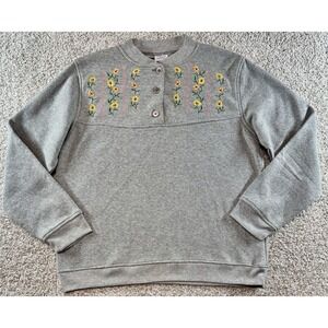 Vintage Adrian Delafield Sweatshirt Womens Medium Gray Embroidered Flowers